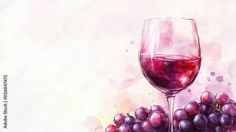 Watercolor Painting of Red Wine and Grapes Watercolor Painting of Red Wine and Grapes