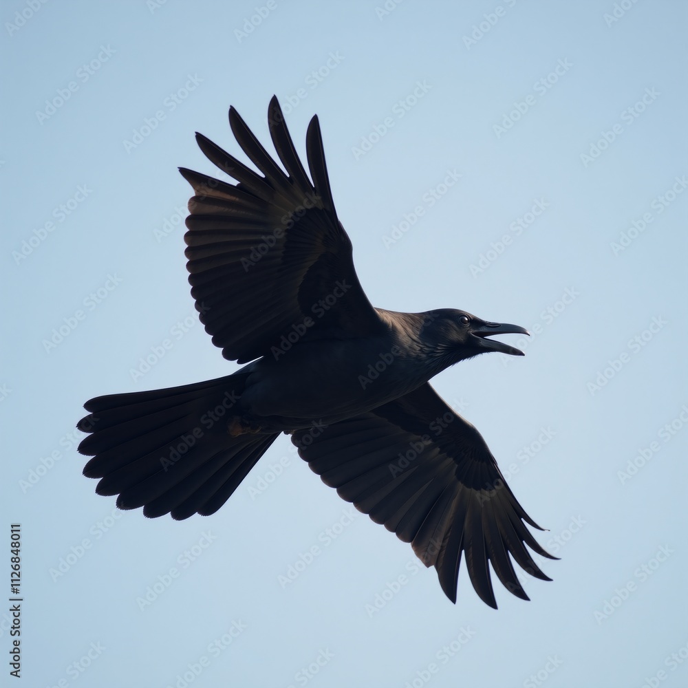 Fototapeta premium Flying black raven with regal grace