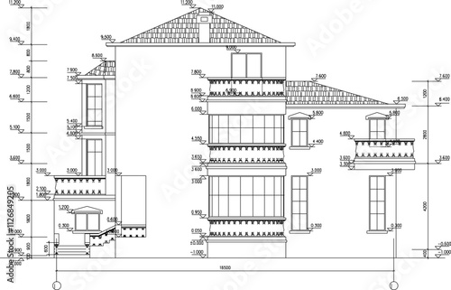 Vector sketch illustration silhouette design architectural engineering viewq old house building classic vintage ethnic.eps photo