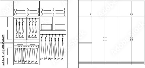 Vector sketch illustration of interior design silhouette, wardrobe, furniture, room filler.eps