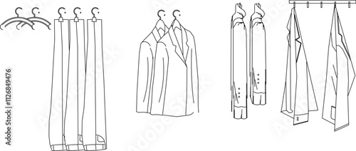 Vector sketch illustration of silhouette of clothes display case in hanger for boutique shop.eps