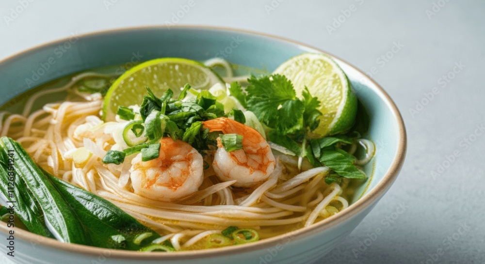 Fresh shrimp noodle soup with lime herbs Fresh shrimp noodle soup with lime herbs