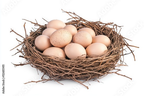 A nest filled with light brown eggs surrounded by twigs, showcasing the beauty of nature and the nurturing aspect of wildlife.