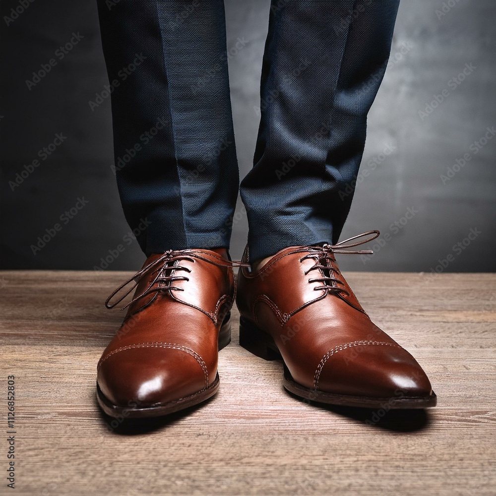 male feet wearing elegant brown shoes, AI generated male feet wearing elegant brown shoes, AI generated