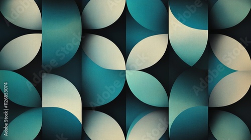 Abstract geometric pattern featuring overlapping shapes in a gradient of teal and cream tones.