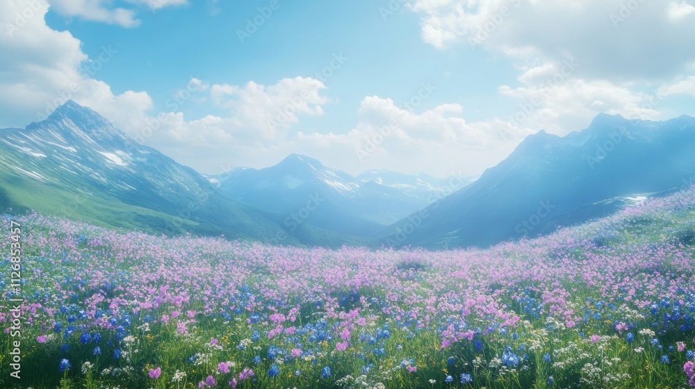 Obraz premium Mountain Meadow Wildflower Bloom Scenic Landscape