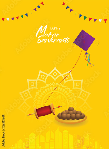 Happy Makar Sankranti flying kites vector poster photo