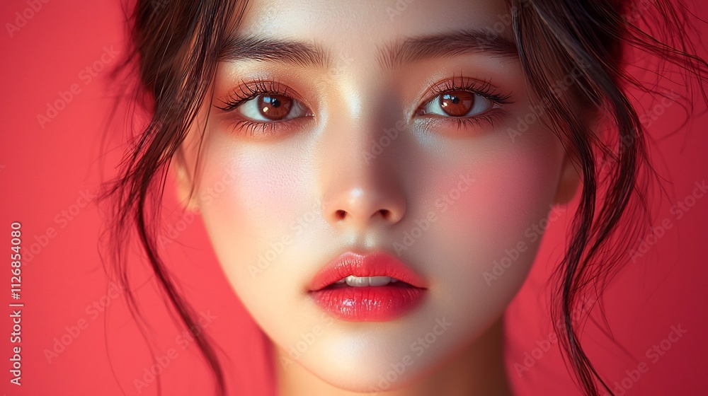 custom made wallpaper toronto digitalAlluring Portrait of Captivating Thai Beauty in Striking Red Backdrop