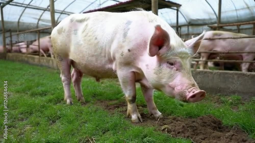 Pig. Modern agricultural pig farm. Happy animal husbandry. Pig Farm. Huge pig on a farm. Pig. Modern agricultural pig farm. Happy animal husbandry. Pig Farm. Huge pig on a farm.