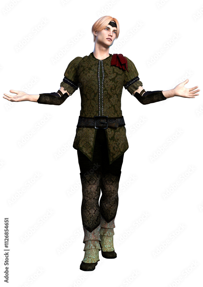 3D Rendering Fairy Tale Prince on White