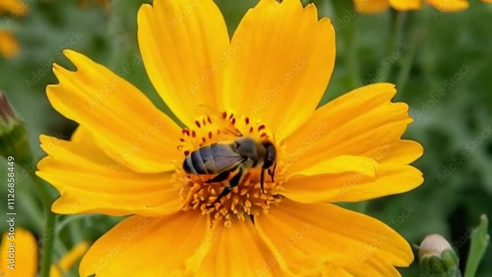 bee on a gaillardia flower close-up. Bee on a summer flower in slow motion bee on a gaillardia flower close-up. Bee on a summer flower in slow motion