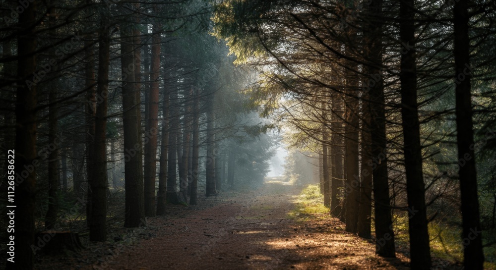 Fototapeta premium Serene trail with sunlight filtering trees