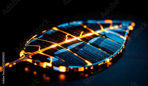 Solar energy innovation featuring illuminated leaf on dark background