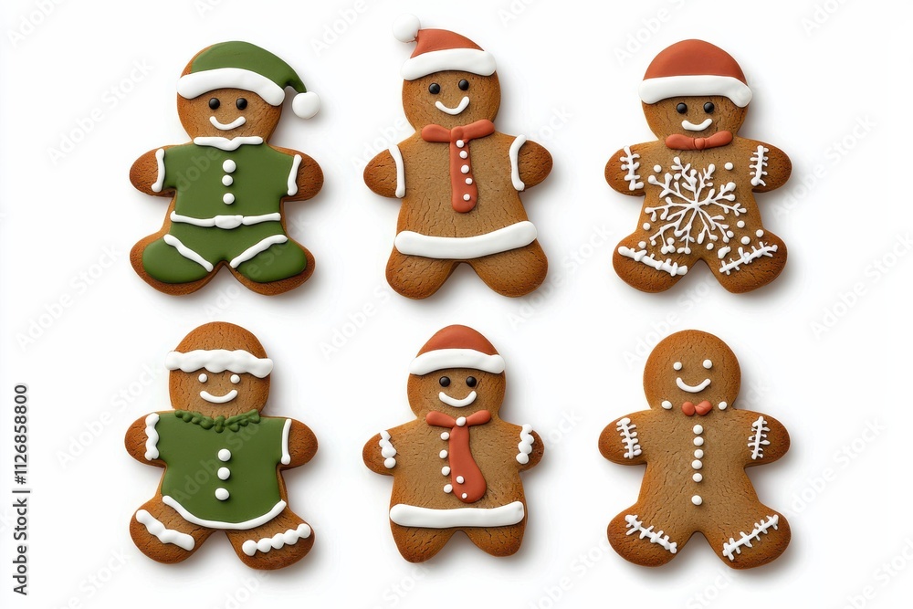 Colorful gingerbread cookies in festive attire, including Santa hats and decorative icing, perfect for holiday celebrations. Colorful gingerbread cookies in festive attire, including Santa hats and decorative icing, perfect for holiday celebrations.
