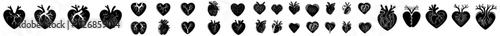 Collection of modern silhouette icons featuring anatomical hearts, including representations of heartbeat, cardiovascular system, anatomy, medical, health, cardiology illustrations, biology, organ,