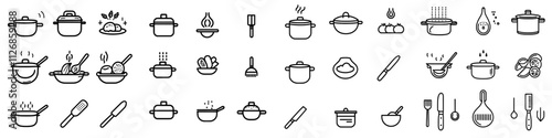 A set of sleek, contemporary cooking icons in black and white.