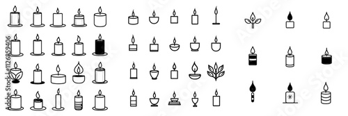 Set of candle icons. Flat Christmas candles isolated on a white background with editable strokes.