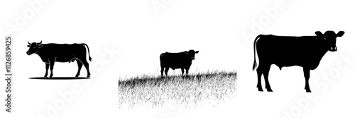 A contemporary illustration of a standing horned ox or black angus, shown as a monochrome bull silhouette, symbolizing the year in the Chinese zodiac calendar, isolated on a white background.