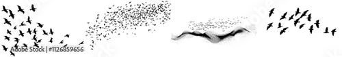 Halloween bats in flight. Decorative element made of scattered silhouettes.