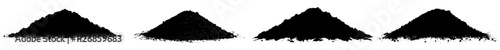 A black outline of a pile of soil or construction debris set against a white backdrop. Design element.