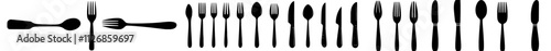 A collection of solid, single-color silverware icons, consisting of a fork, spoon, and knife.