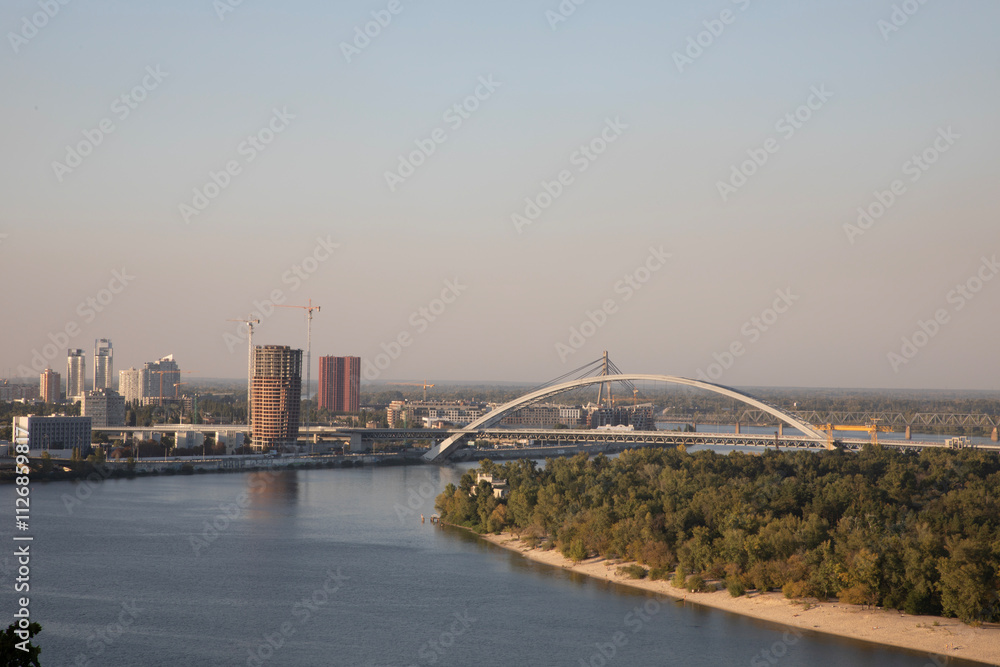 Naklejka premium Beautiful view of the Podil district and Dnipro river in Kyiv, Ukraine