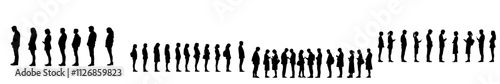 A line of people in silhouette, positioned against a white backdrop.