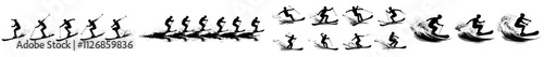 Silhouettes of a modern water ski set, isolated on a white background. A contemporary illustration for water sports and summer.