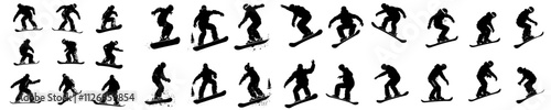 Contemporary outlines of a snowboarder in action, isolated on a white background.