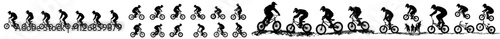 Collection of BMX cyclist silhouettes, isolated on a white background, featuring a modern graphic illustration.