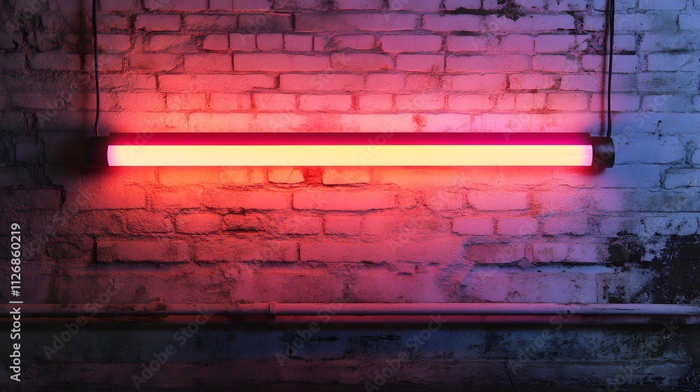 Neon Light Illuminates Grungy Brick Wall Background Neon Light Illuminates Grungy Brick Wall Background