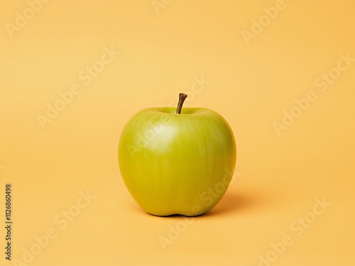 there is a green apple that is sitting on a yellow surface. photo