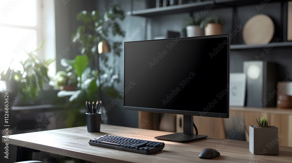 Modern Home Office Workspace With Computer Monitor Modern Home Office Workspace With Computer Monitor