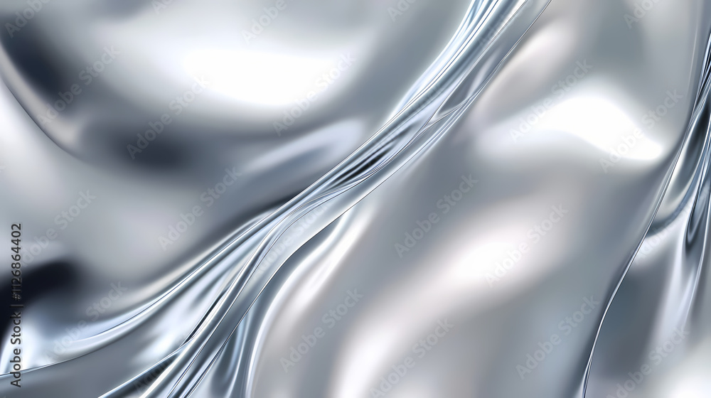 Fototapeta premium An abstract background depicting liquid metal with a chrome finish, showing a silver gradient and iridescent hues that create a modern and sleek visual texture. Opalescent. Illustration