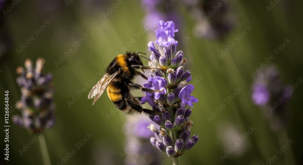 Captivating bumblebee pollinating vibrant lavender flowers in summer Captivating bumblebee pollinating vibrant lavender flowers in summer