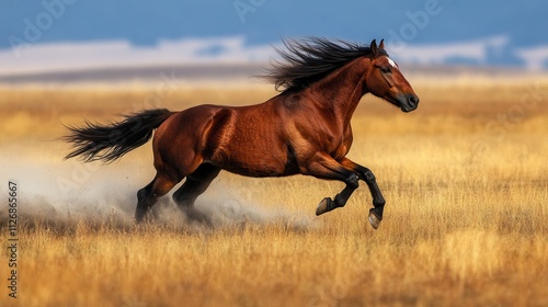 Wallpaper Mural A dynamic shot of a Wild Mustang galloping across a vast prairie, with its mane flowing in the wind and dust rising from the ground Torontodigital.ca