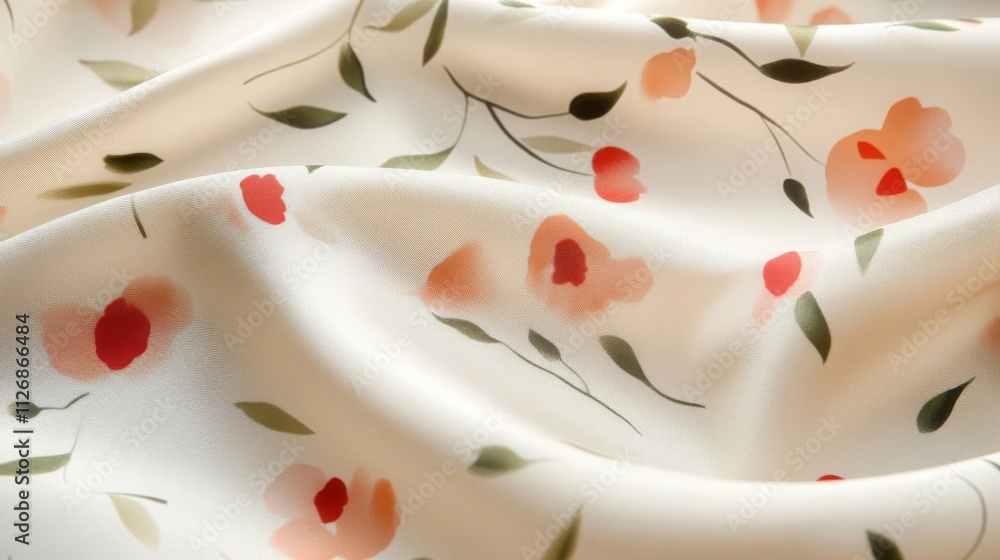 Elegant Cream Floral Fabric Textile Soft Silk Texture Red Pink Flowers Botanical Print Fashion Elegant Cream Floral Fabric Textile Soft Silk Texture Red Pink Flowers Botanical Print Fashion