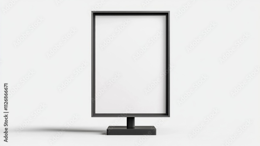A minimalistic black frame stand with a blank surface, ideal for displaying posters or advertisements in a clean, modern setting. A minimalistic black frame stand with a blank surface, ideal for displaying posters or advertisements in a clean, modern setting.