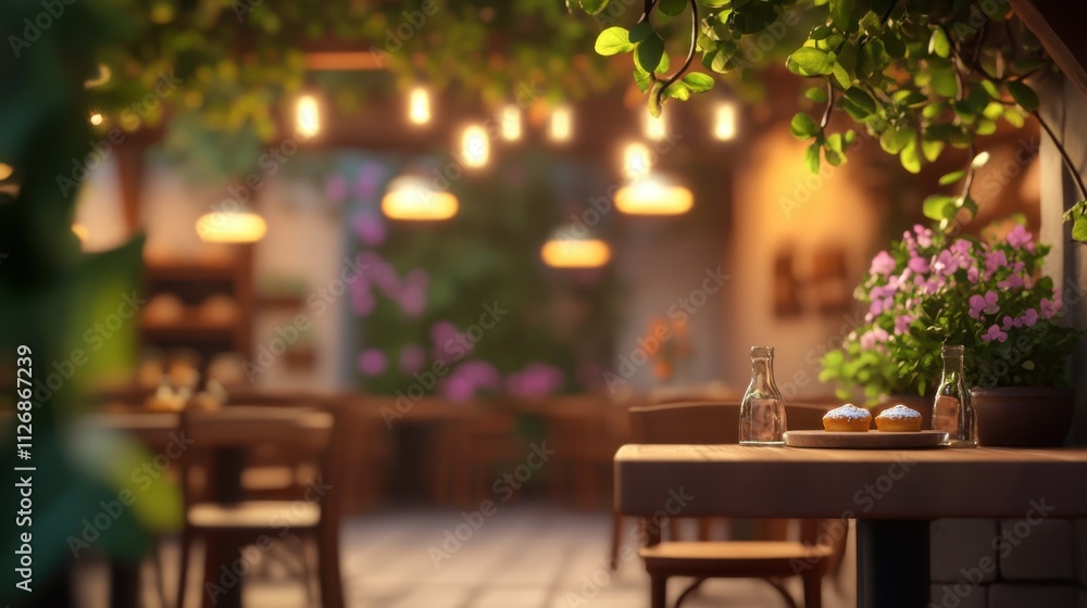 A cozy, warmly lit dining space adorned with plants and flowers, featuring a wooden table and chairs, creating an inviting atmosphere. A cozy, warmly lit dining space adorned with plants and flowers, featuring a wooden table and chairs, creating an inviting atmosphere.
