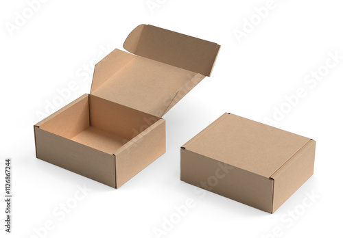 empty Brown Paper mailing box Cardboard box isolated on white background