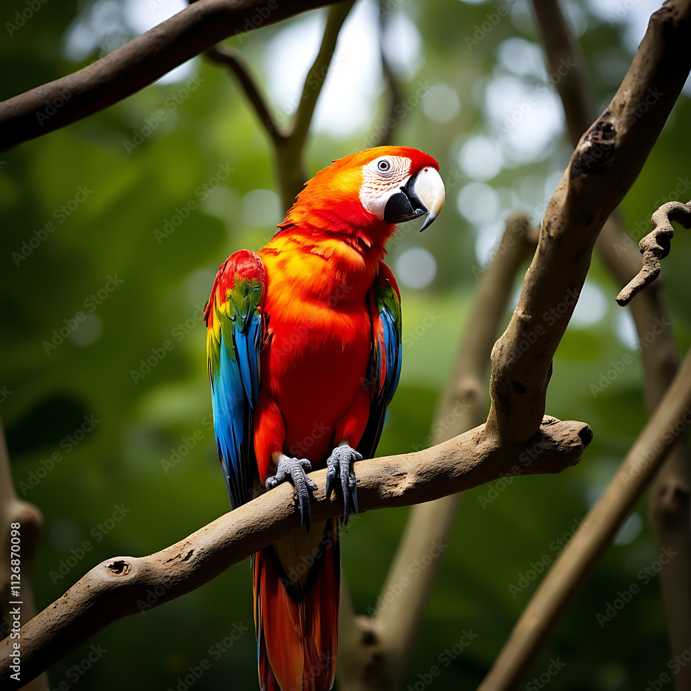 Obraz premium A colorful parrot perched on a branch in the rainforest. 