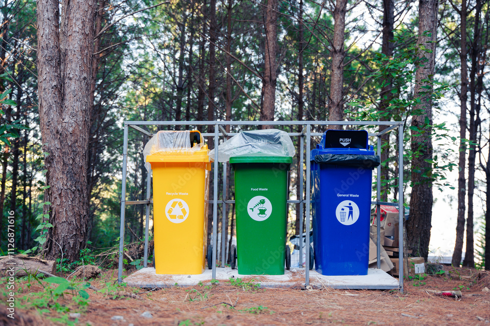 Trash can in the forest.