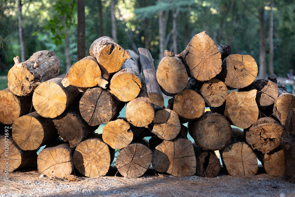 Logs laid out for use as fuel in winter