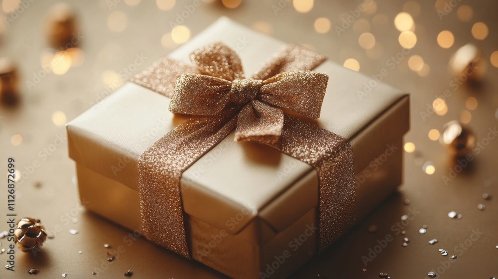 a gold box with a bow a gold box with a bow