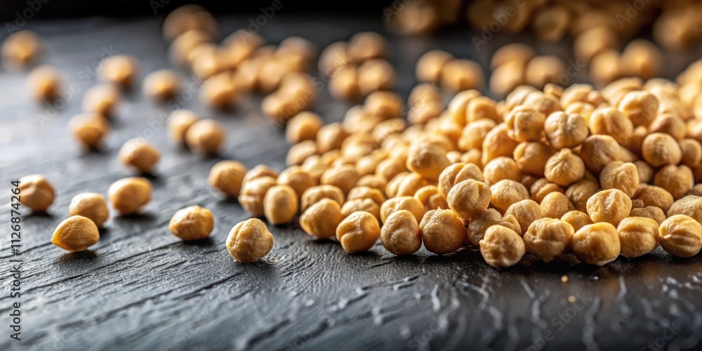 A Close-Up View of a Pile of Raw Chickpeas on a Black Slate Surface A Close-Up View of a Pile of Raw Chickpeas on a Black Slate Surface
