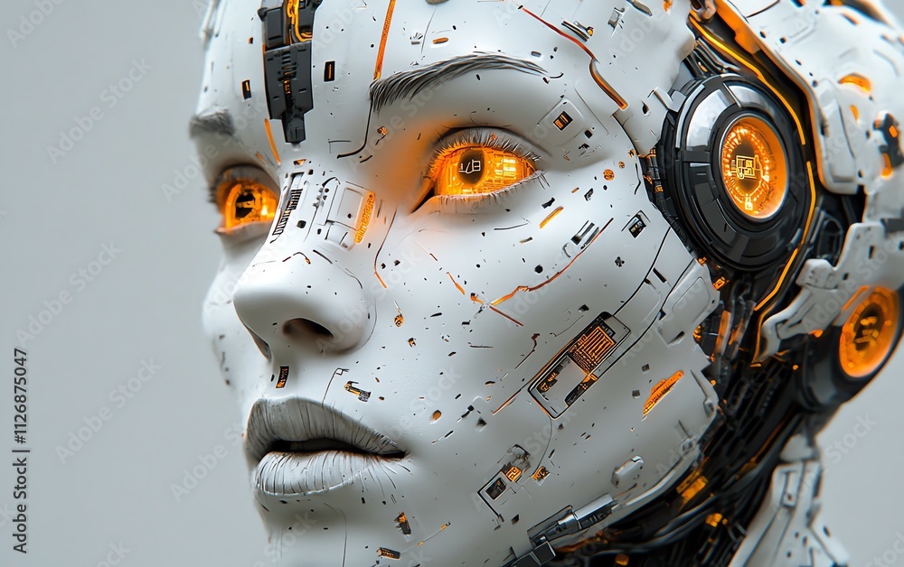 3D polygonal human face, robotic design with cybernetic implants, glowing holographic circuits, futuristic AI concept, highdetail digital artwork 3D polygonal human face, robotic design with cybernetic implants, glowing holographic circuits, futuristic AI concept, highdetail digital artwork