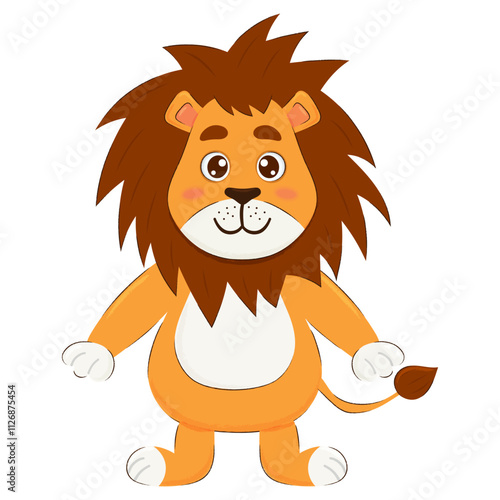 Children's cute animal character. Lion illustration isolated on white