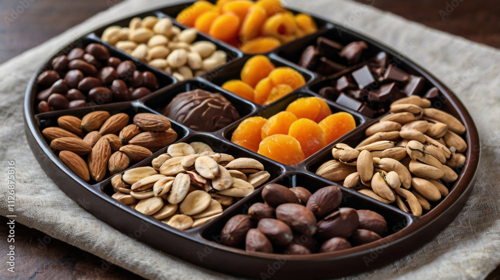 Plate with nuts and healthy snacks Plate with nuts and healthy snacks