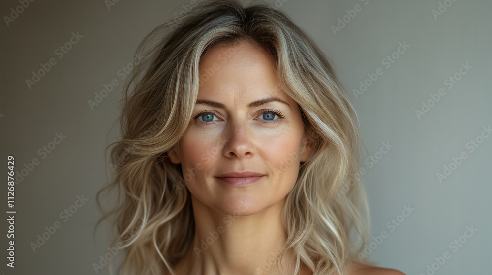Woman with blonde hair and blue eyes Woman with blonde hair and blue eyes