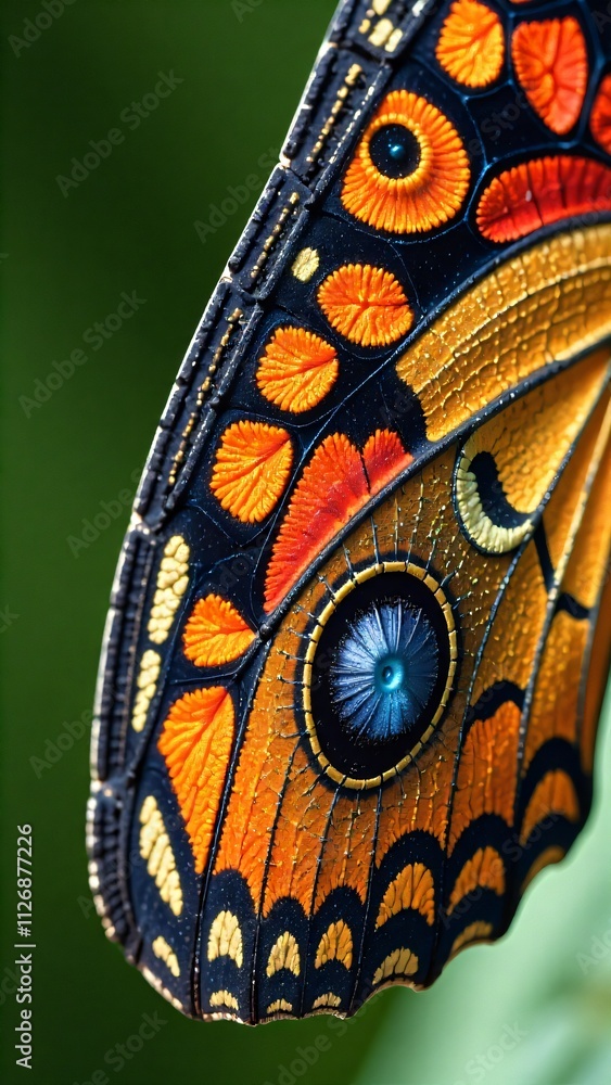 Close-up of a vibrant butterfly wing with intricate patterns Close-up of a vibrant butterfly wing with intricate patterns